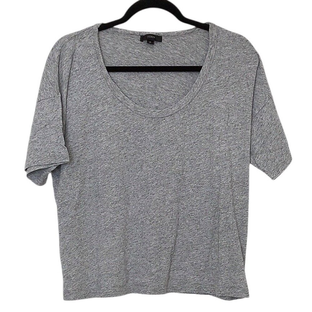 J. Crew Solid Gray Scoop Neck Dolman Short Sleeve Top Medium